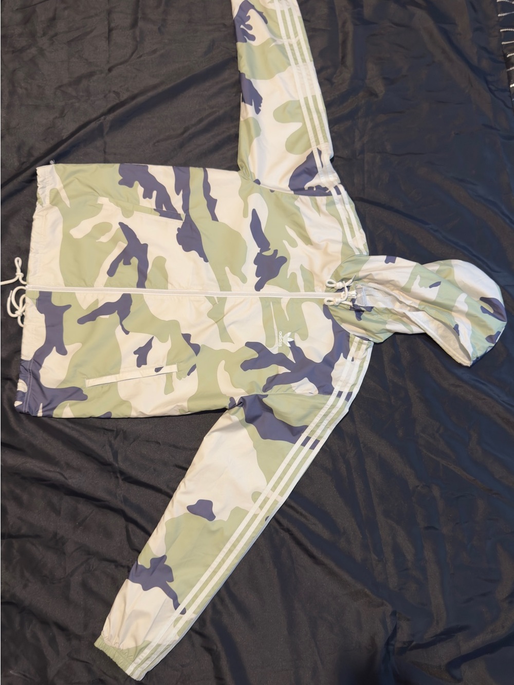 adidas Kids Camouflage Hooded Rain Jacket - Green/Cream/Gray